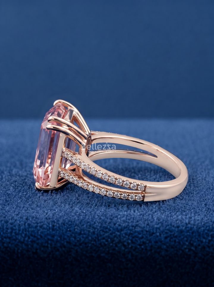4.0CT Pink Emerald Cut Lab Grown Diamond Double Band Engagement Ring
