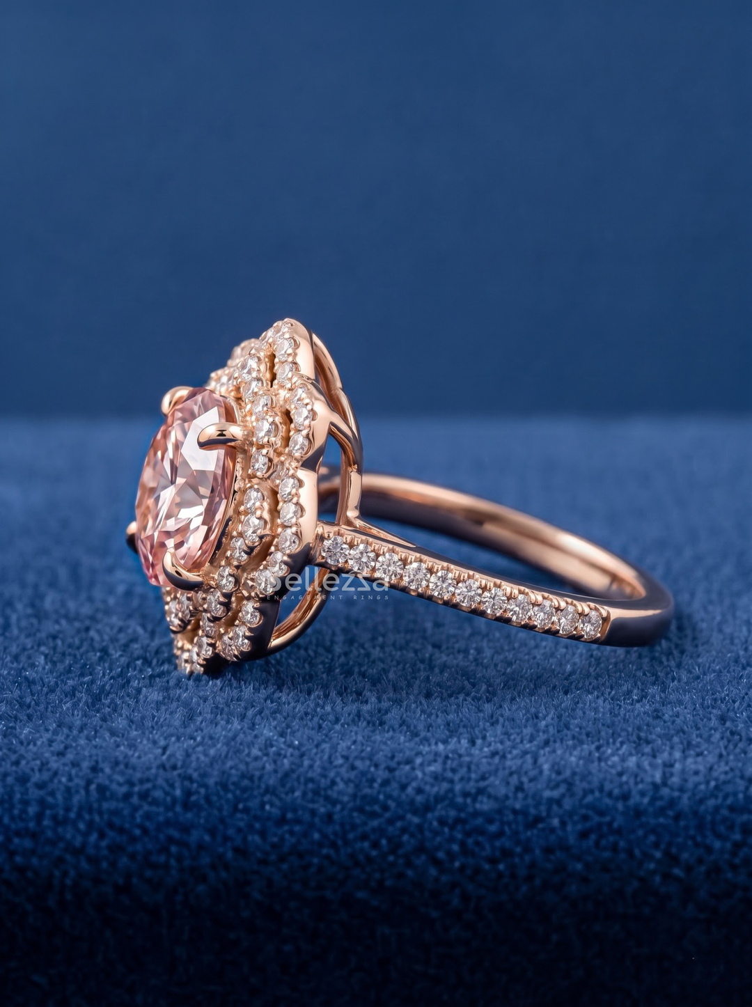 1.0CT Pink Round Lab Grown Diamond Floral Halo Engagement Ring