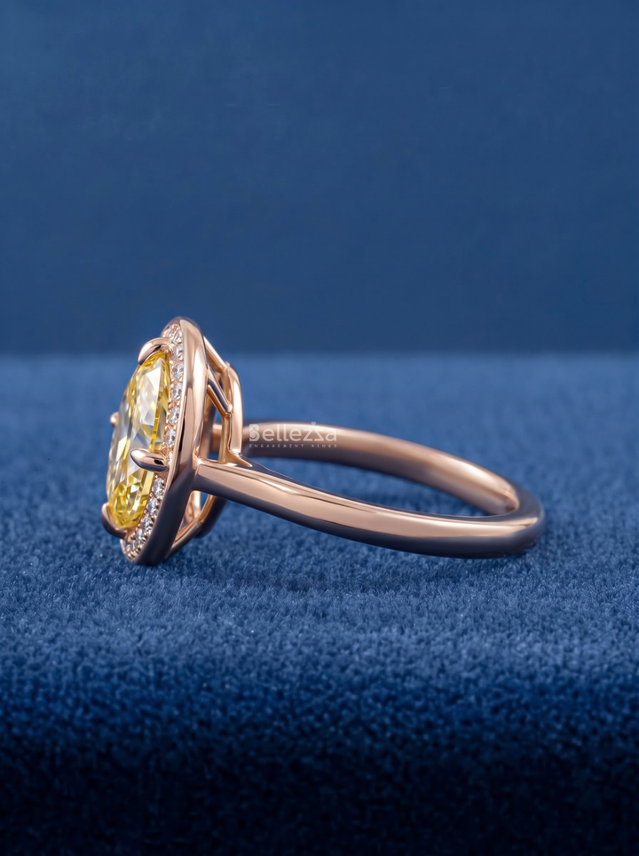 2.0CT Yellow Oval Lab Grown Diamond Halo Engagement Ring