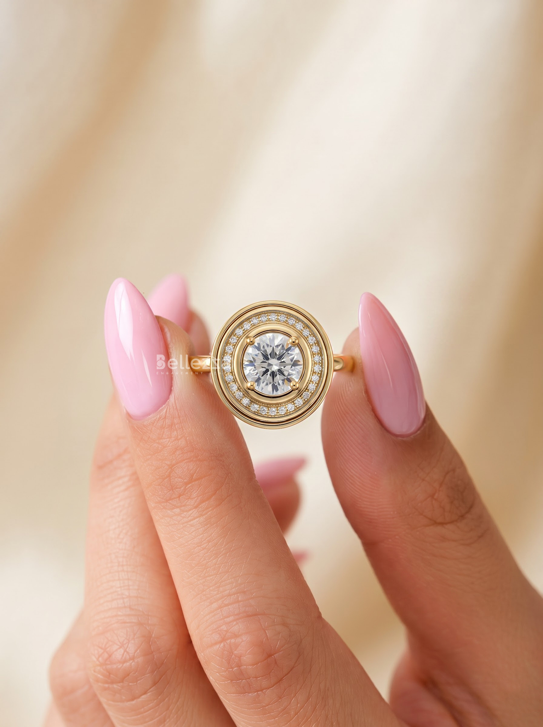 1.0CT Round Diamond Statement Halo Engagement Ring For Women