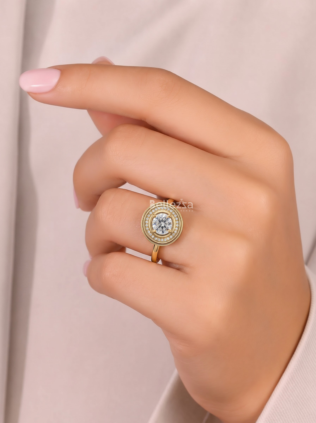 1.0CT Round Diamond Statement Halo Engagement Ring For Women