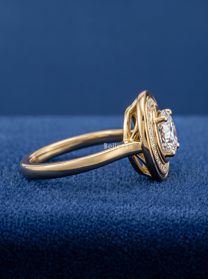 1.0CT Round Diamond Statement Halo Engagement Ring For Women