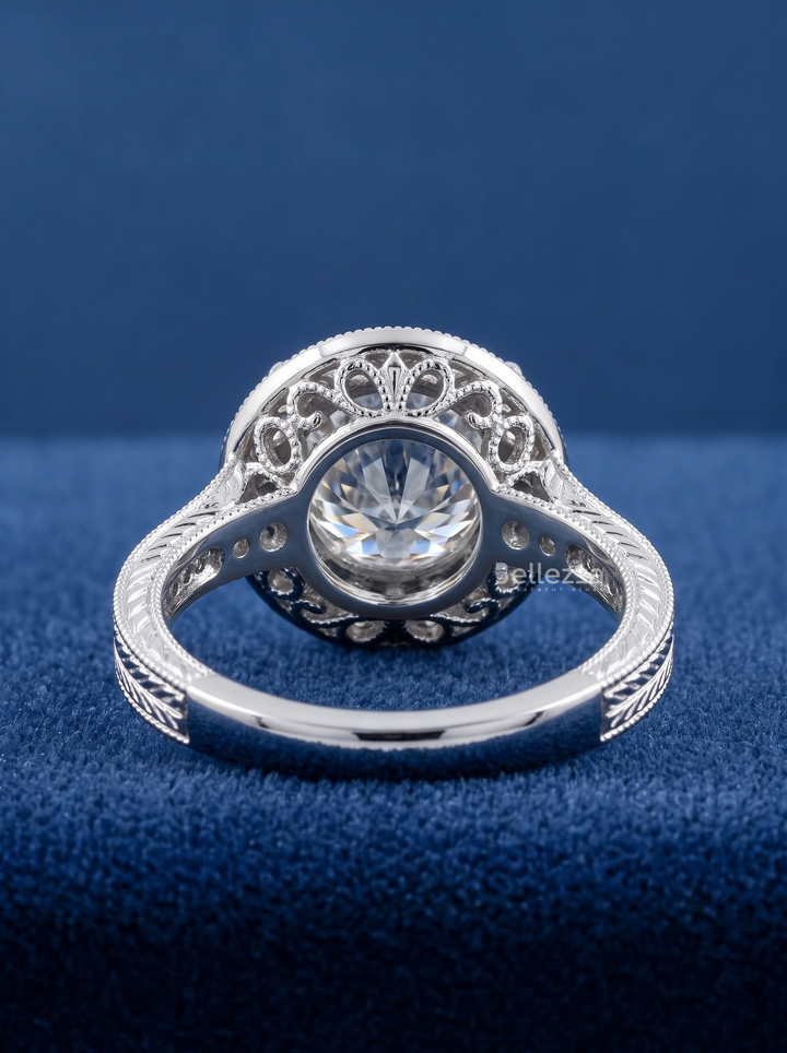 1.0CT Round Diamond Filigree Milgrain Engagement Ring For Women