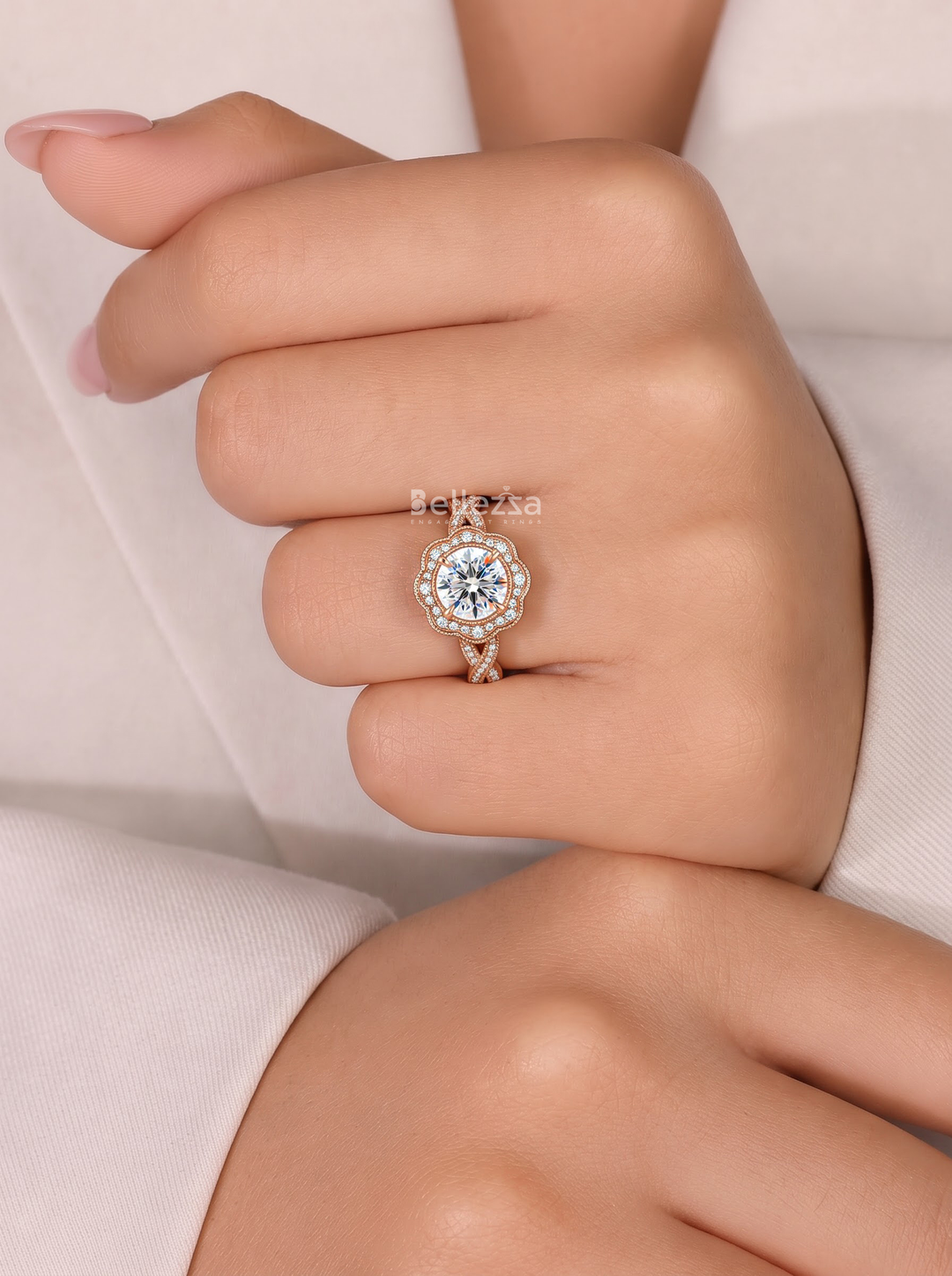 2.0CT Vintage Round Diamond Twisted Band Engagement Ring