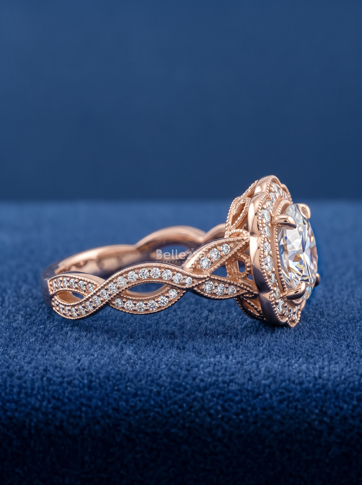 2.0CT Vintage Round Diamond Twisted Band Engagement Ring