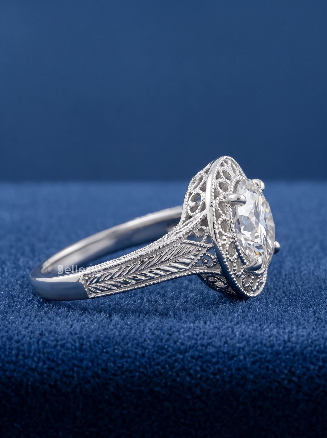 1.0CT Round Diamond Filigree Milgrain Engagement Ring For Women