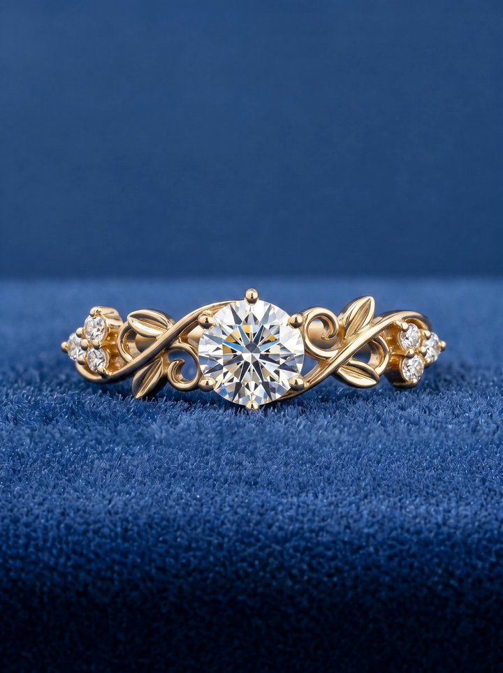 1.00CT Nature Inspired Round Diamond Engagement Ring For Her
