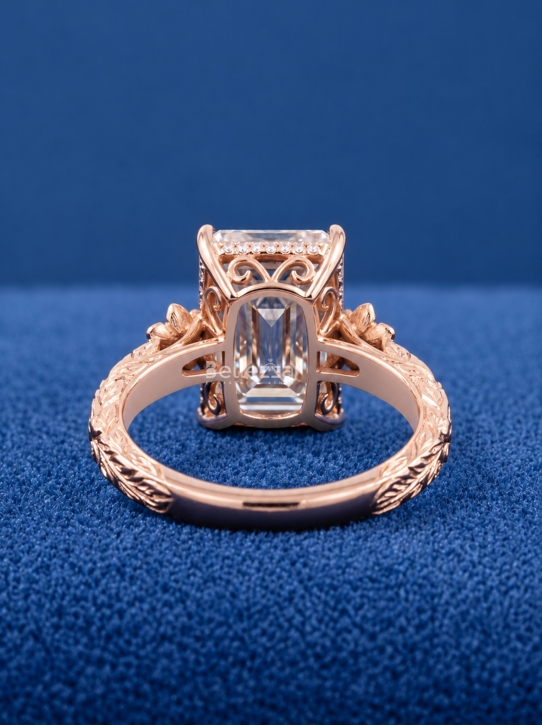 3.0CT Emerald Cut Floral Vine Lab Grown Diamond Engagement Ring