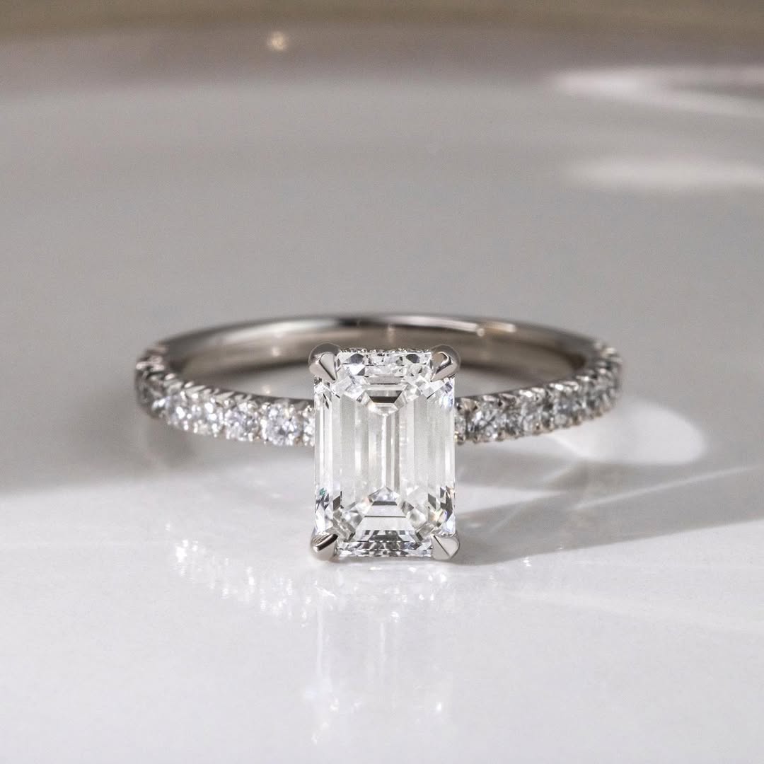 1.70 - 3.70 CT Emerald  Lab Grown Diamond Pave Style Engagement Ring