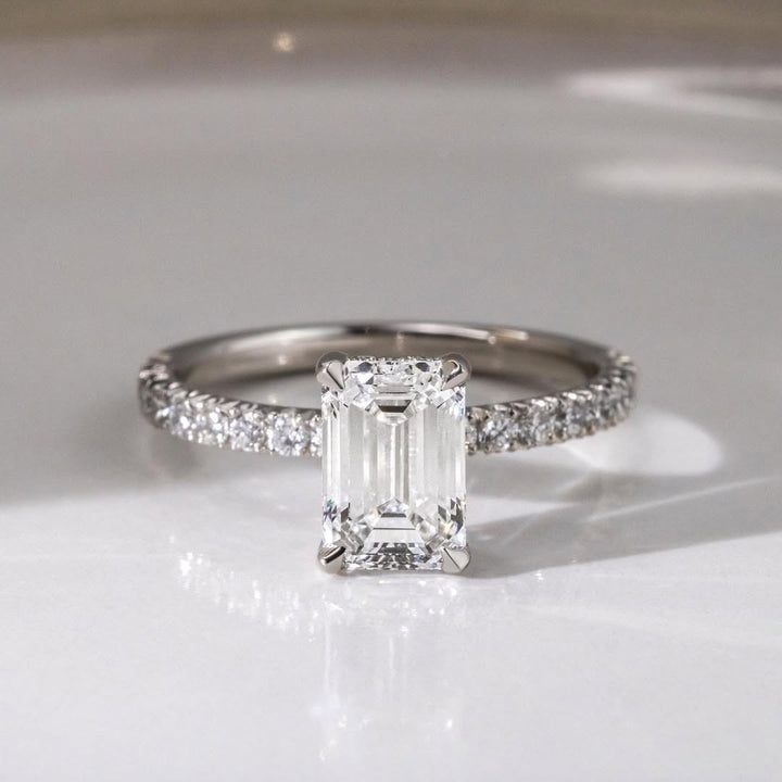 1.70 - 3.70 CT Emerald  Lab Grown Diamond Pave Style Engagement Ring