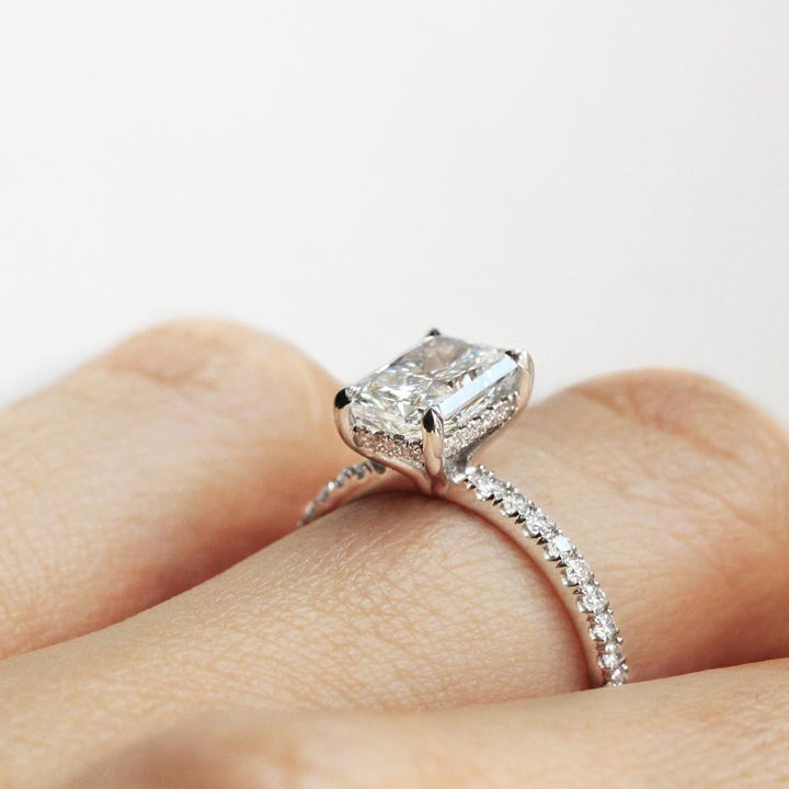 1.0-3.0 CT Radiant  Lab Grown Diamond Pave Style Engagement Ring