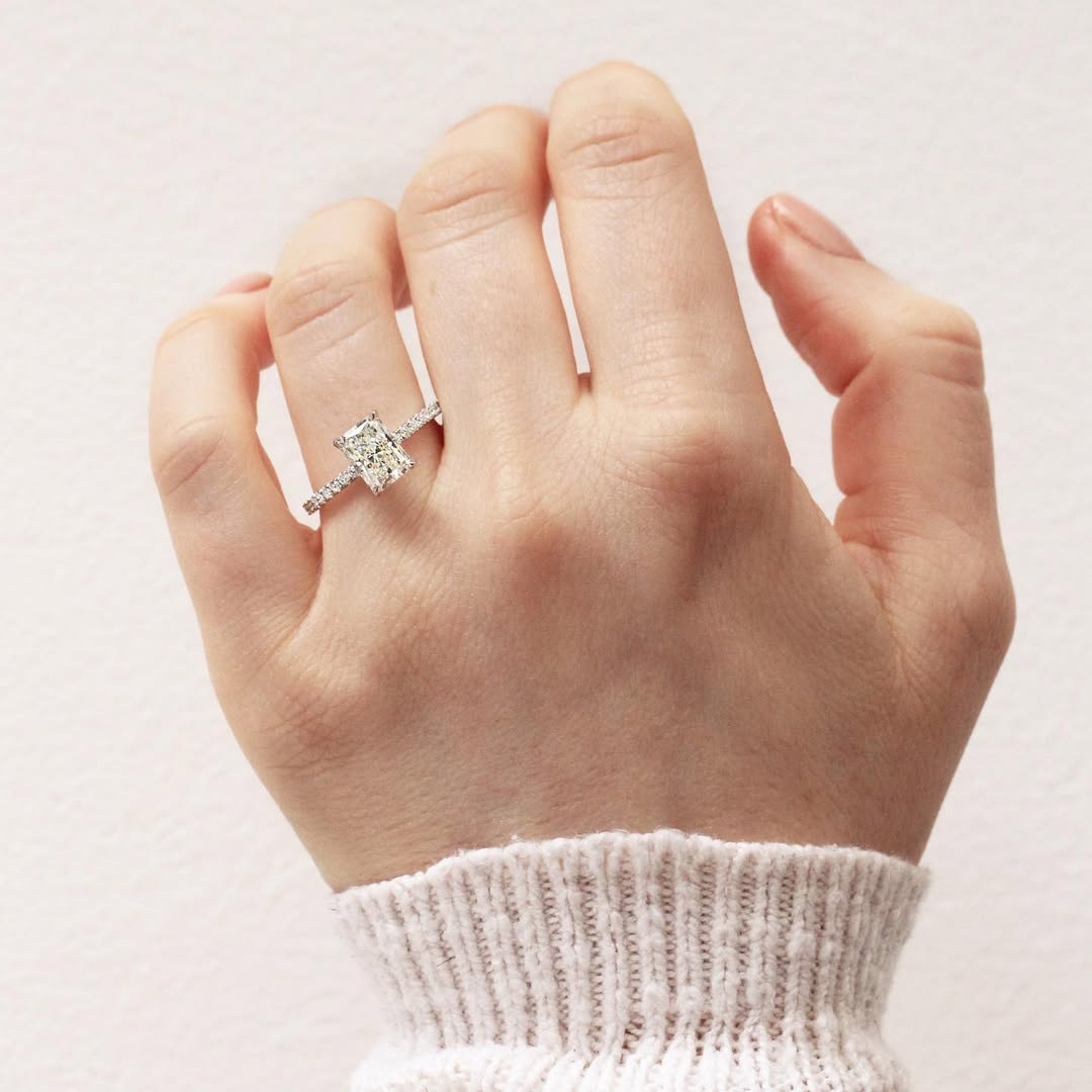 1.0-3.0 CT Radiant  Lab Grown Diamond Pave Style Engagement Ring