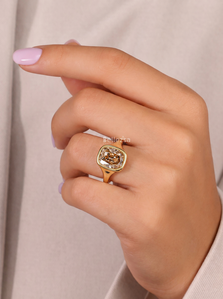 2.50CT Champagne Cushion Diamond Bezel Engagement Ring