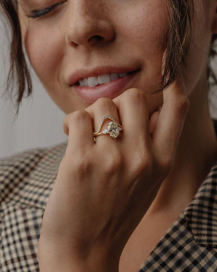 0.28 TCW Round Lab Grown Diamond Curved Pave Wedding Band