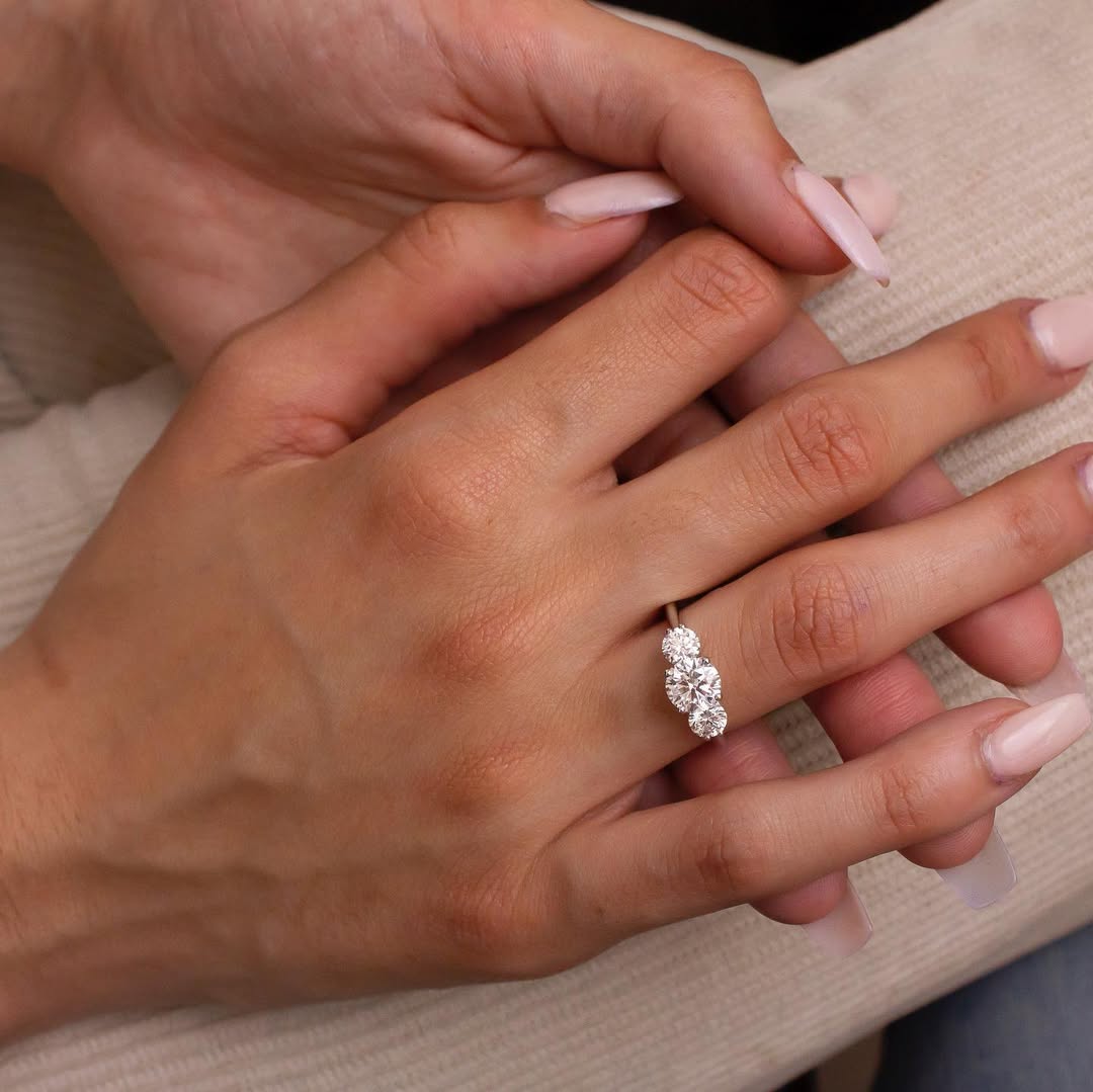 2.0 - 4.0 CT Round  Lab Grown Diamond Three Stone Style Engagement Ring