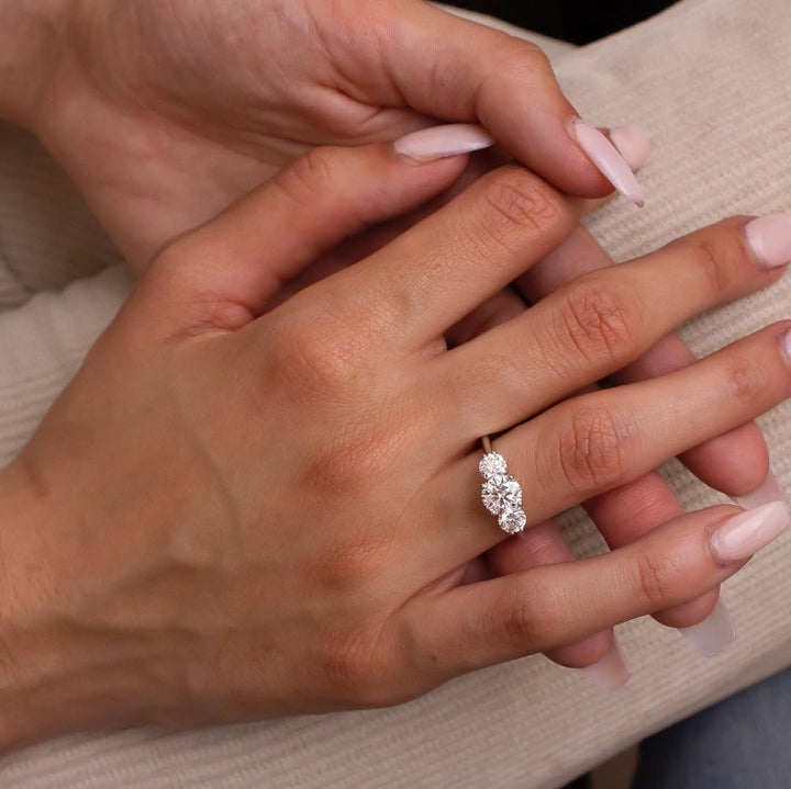 2.0 - 4.0 CT Round  Lab Grown Diamond Three Stone Style Engagement Ring