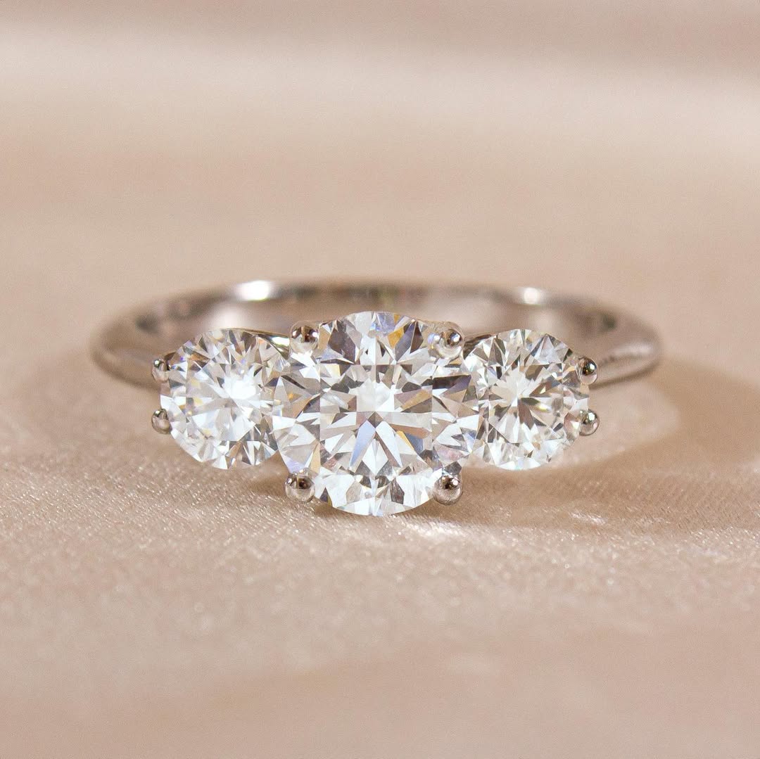 2.0 - 4.0 CT Round  Lab Grown Diamond Three Stone Style Engagement Ring