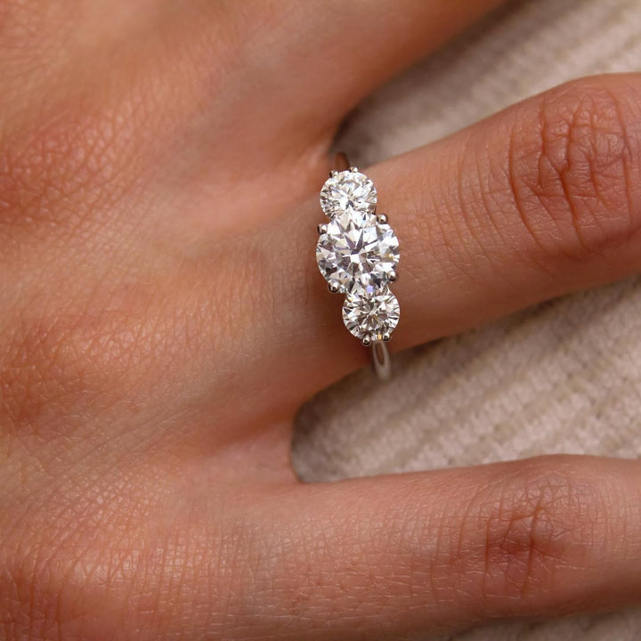 2.0 - 4.0 CT Round  Lab Grown Diamond Three Stone Style Engagement Ring