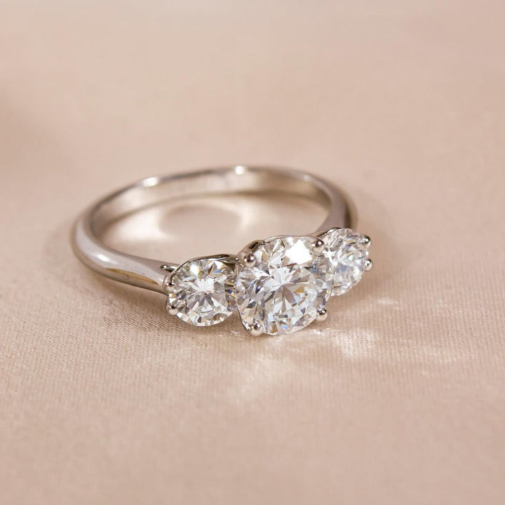 2.0 - 4.0 CT Round  Lab Grown Diamond Three Stone Style Engagement Ring