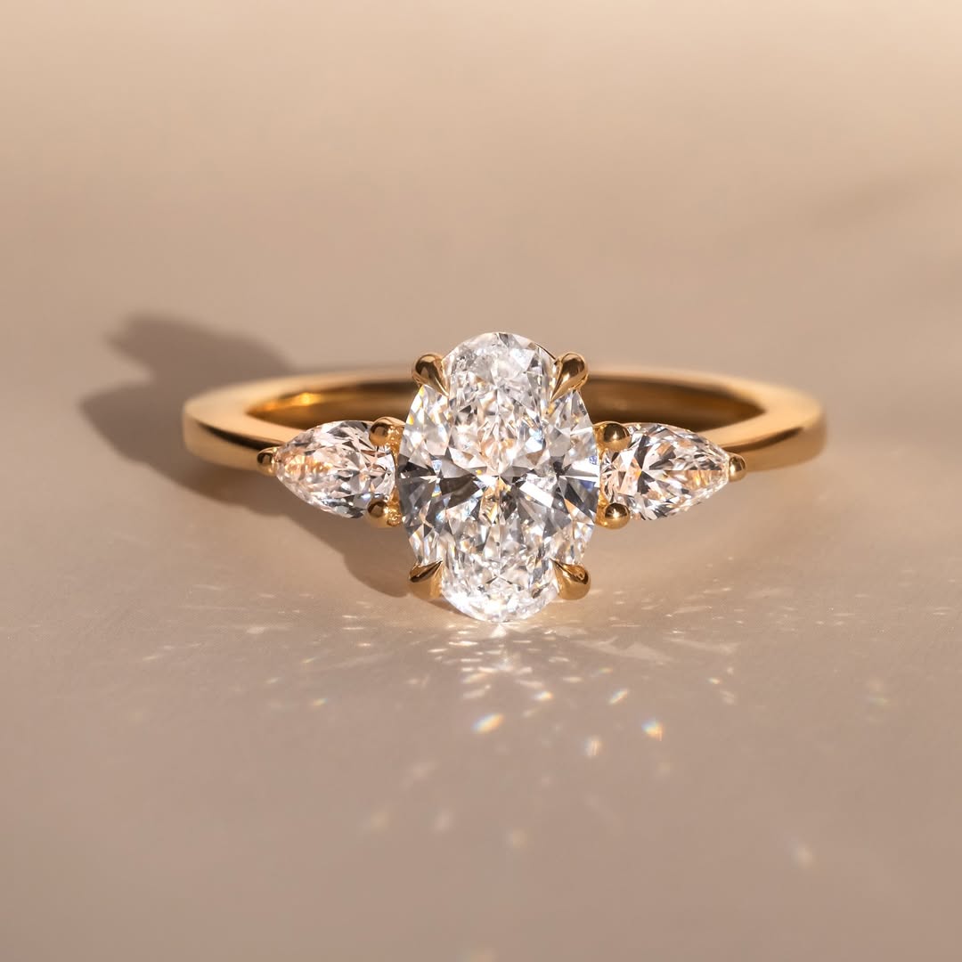 1.30-3.50 CT Oval  Lab Grown Diamond Three Stone Style Engagement Ring