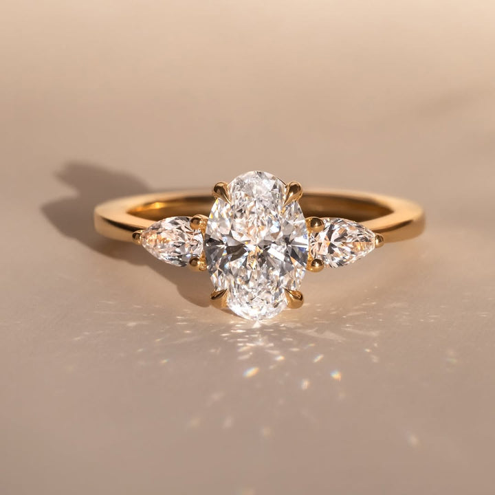 1.30-3.50 CT Oval  Lab Grown Diamond Three Stone Style Engagement Ring