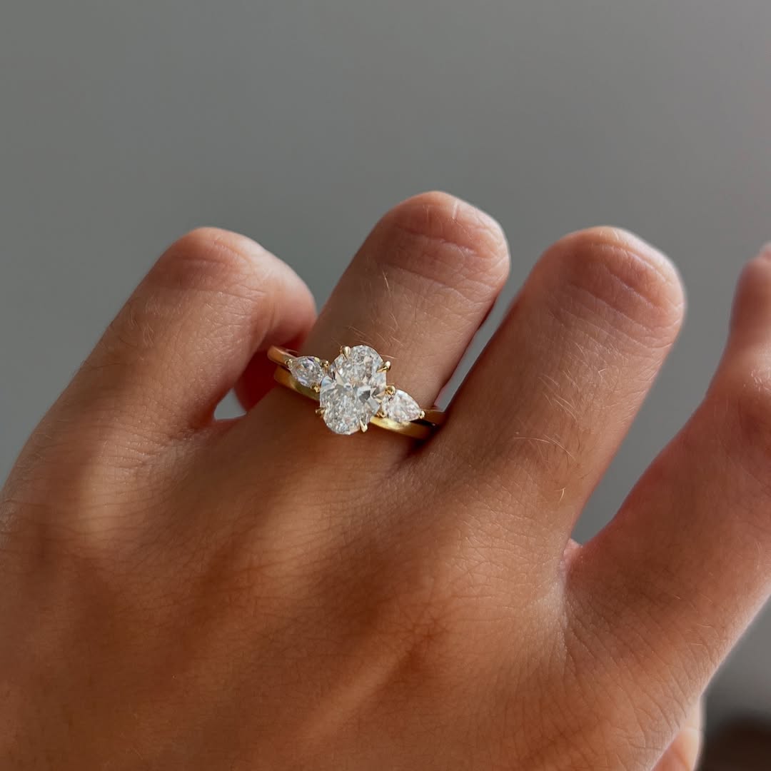 1.30-3.50 CT Oval  Lab Grown Diamond Three Stone Style Engagement Ring