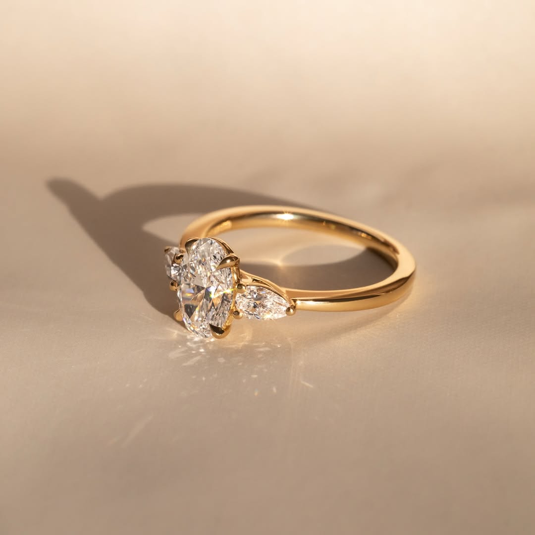 1.30-3.50 CT Oval  Lab Grown Diamond Three Stone Style Engagement Ring