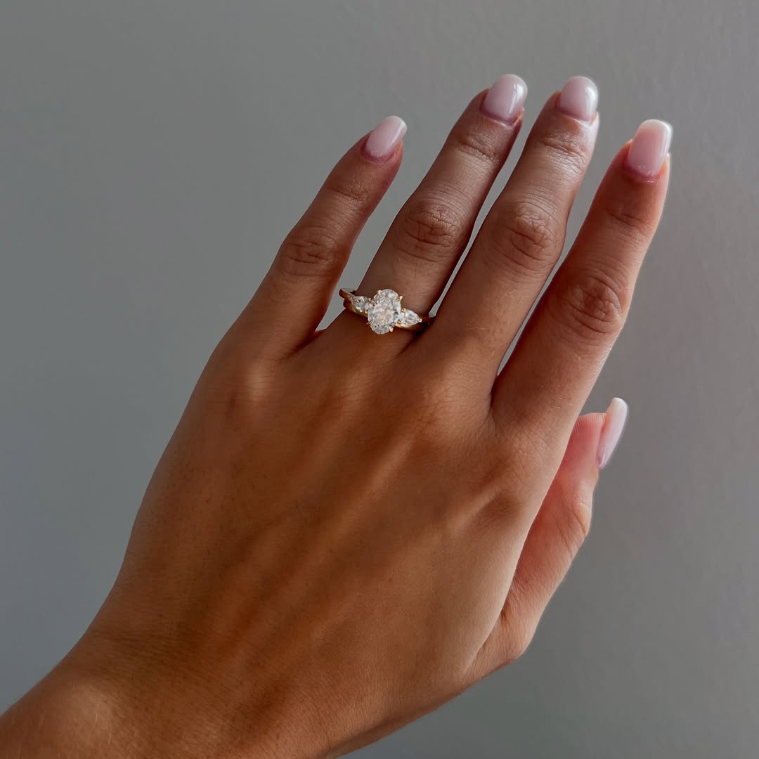 1.30-3.50 CT Oval  Lab Grown Diamond Three Stone Style Engagement Ring