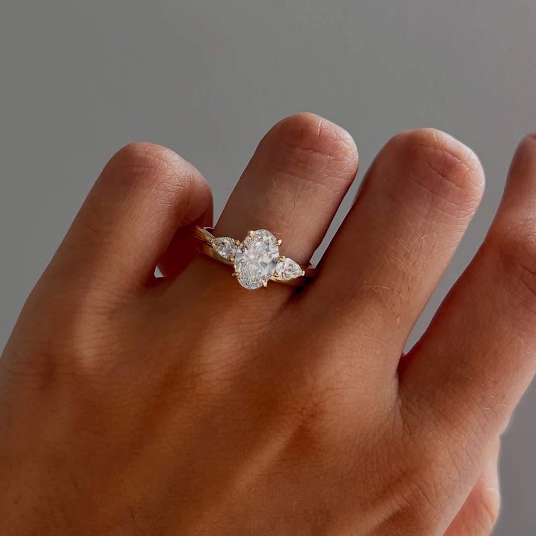1.30-3.50 CT Oval  Lab Grown Diamond Three Stone Style Engagement Ring
