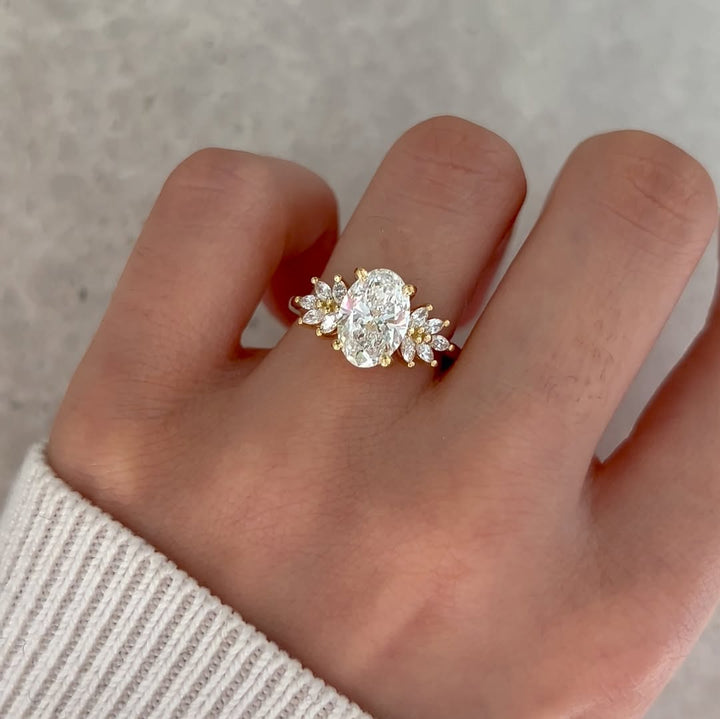 2.0-4.0 CT Oval  Lab Grown Diamond Cluster Style Engagement Ring