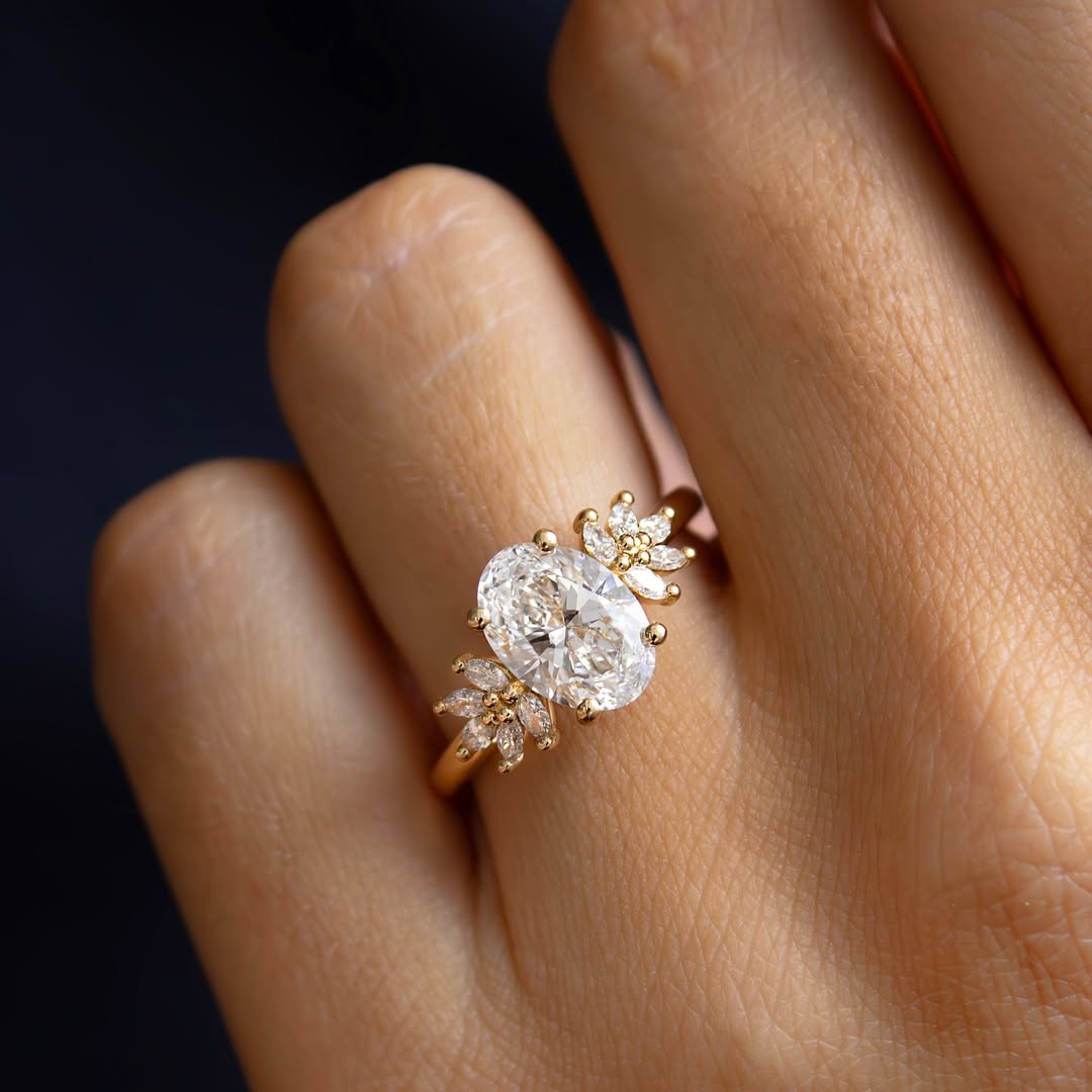2.0-4.0 CT Oval  Lab Grown Diamond Cluster Style Engagement Ring