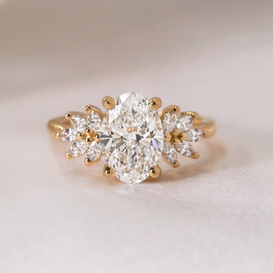 2.0-4.0 CT Oval  Lab Grown Diamond Cluster Style Engagement Ring
