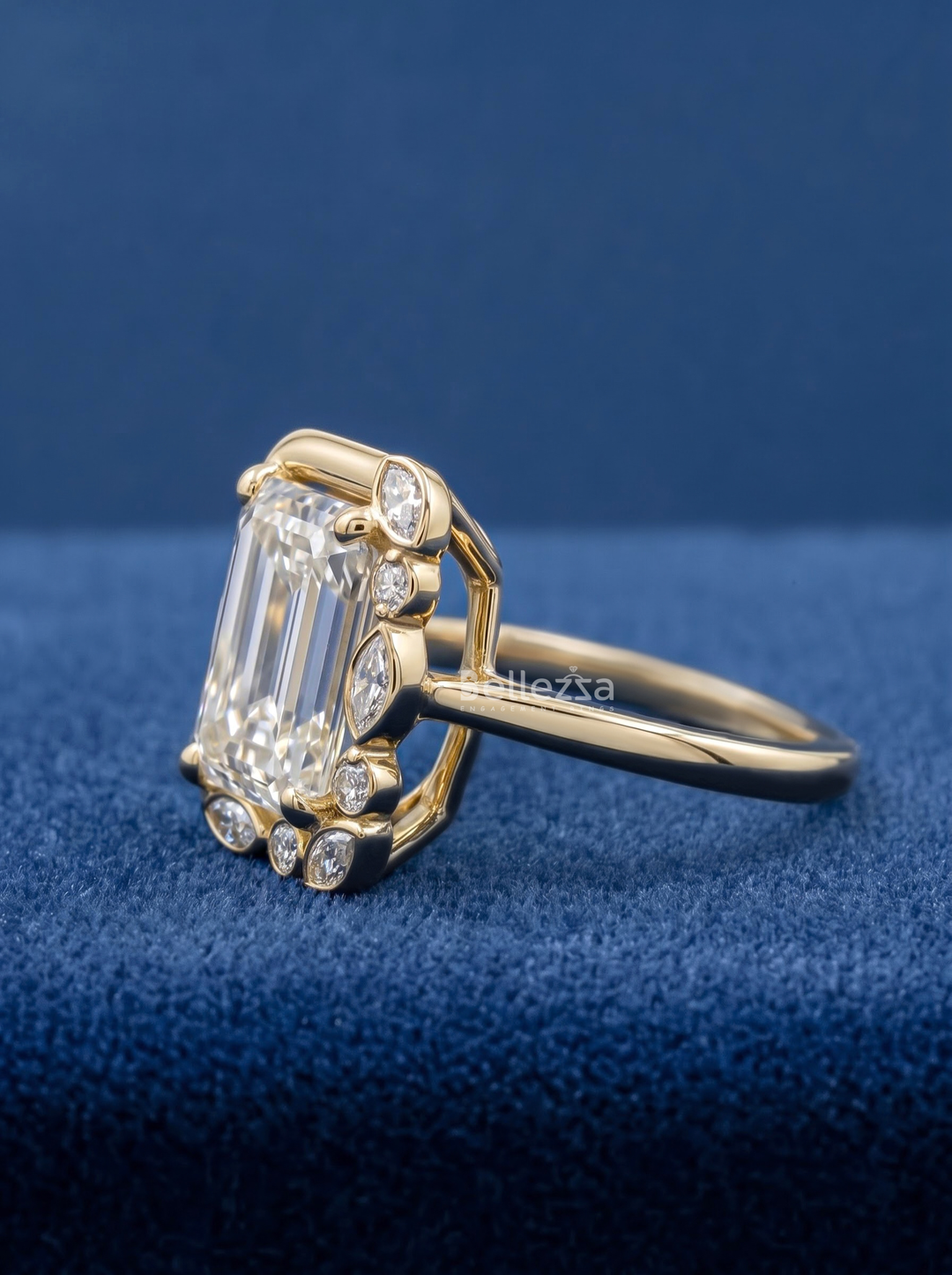 2.0CT Emerald Cut Diamond Asymmetrical Accent Engagement Ring