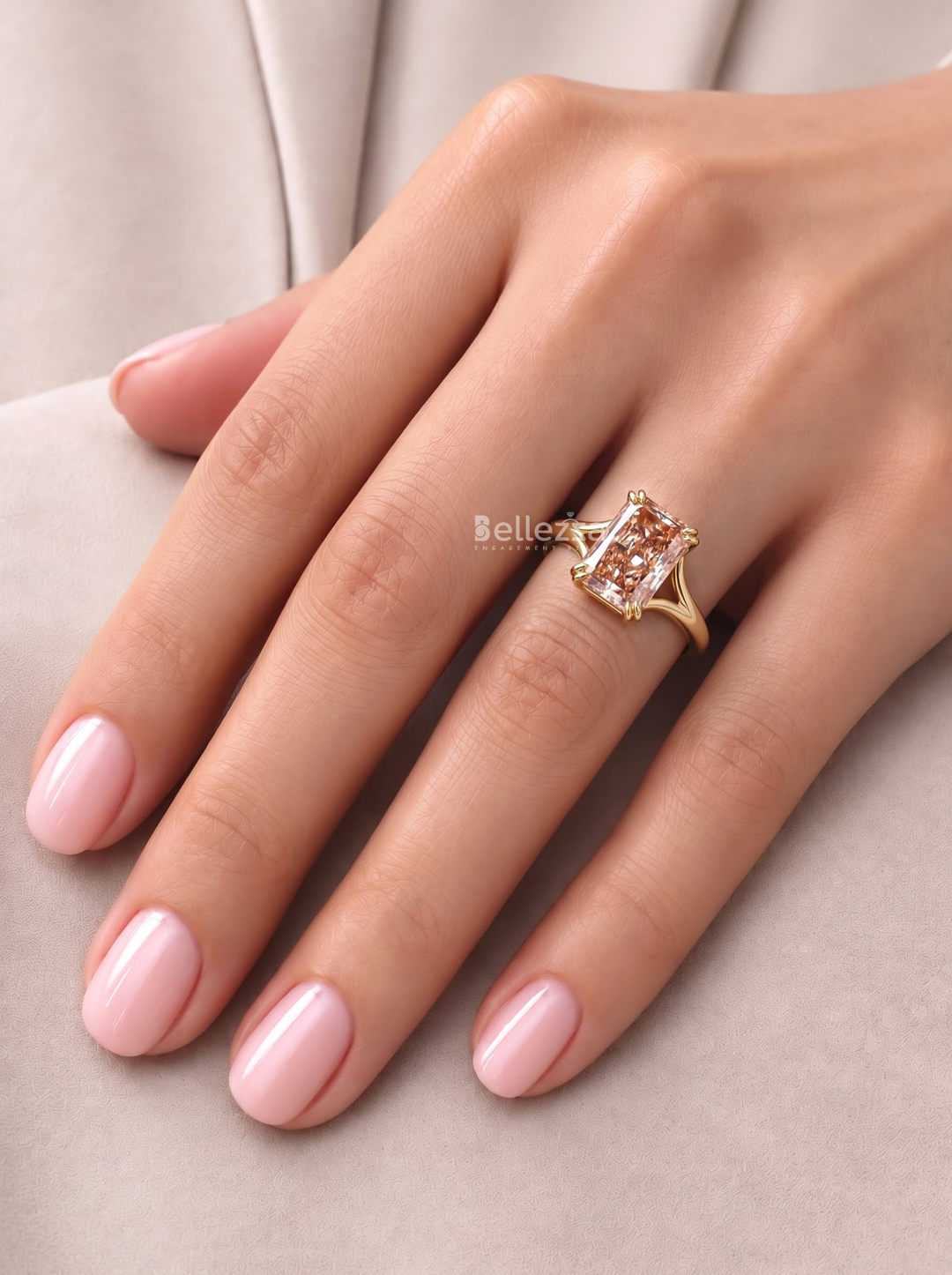 3.0CT Champagne Radiant Lab Grown Diamond Split Shank Engagement Ring