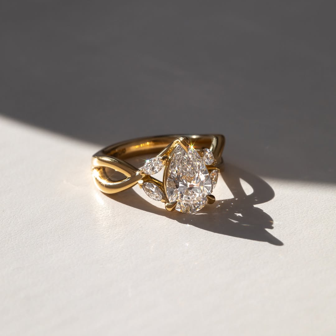 1.20-3.50 CT Pear  Lab Grown Diamond Cross Over Style Engagement Ring