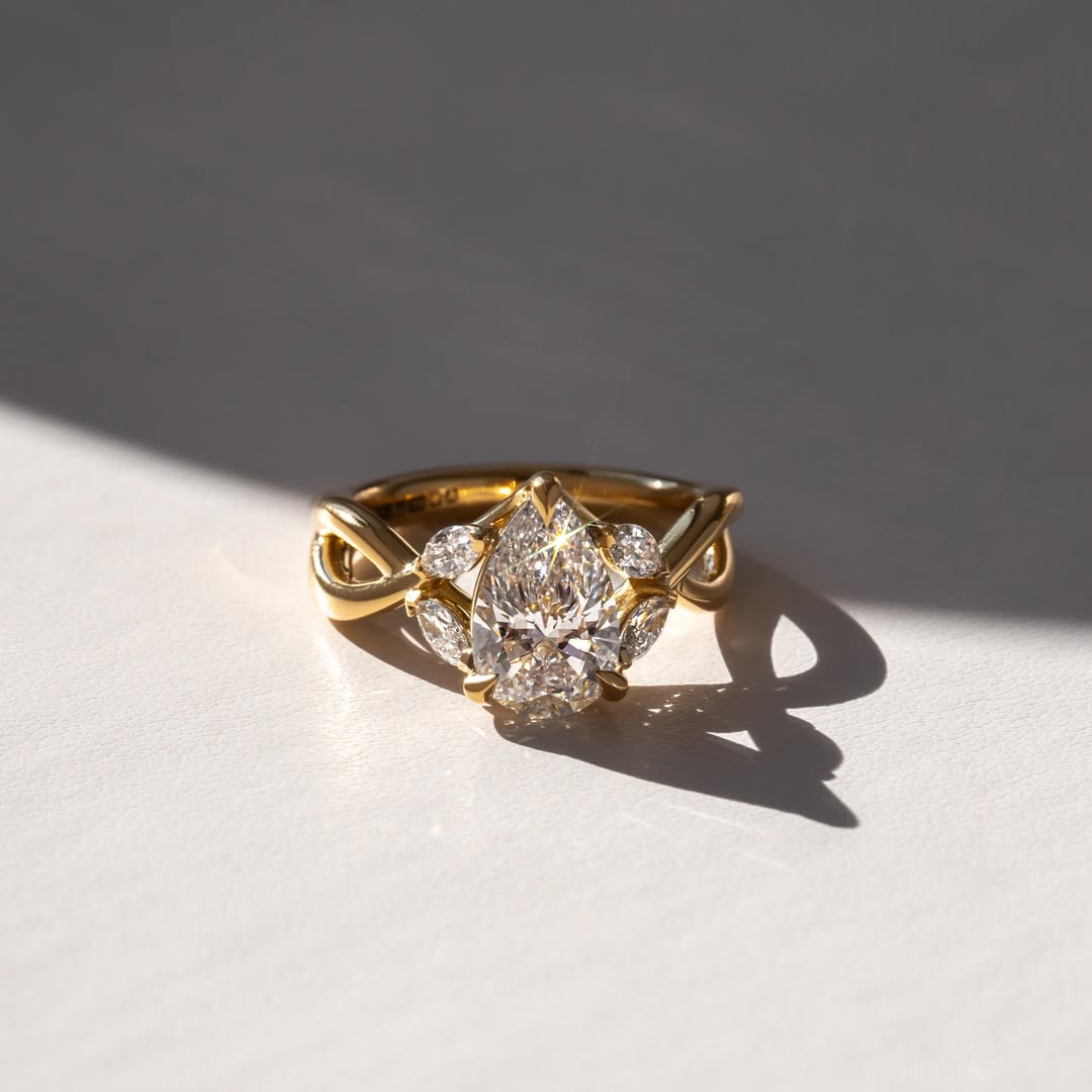 1.20-3.50 CT Pear  Lab Grown Diamond Cross Over Style Engagement Ring