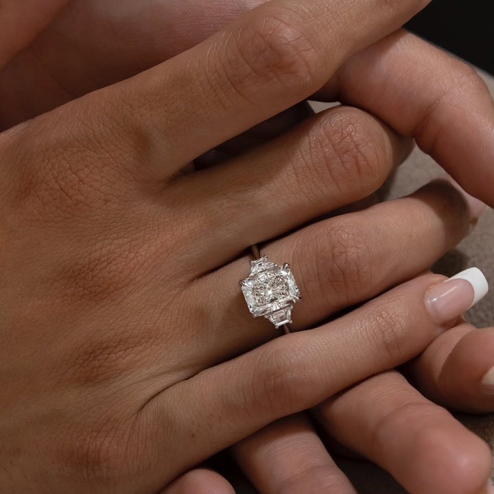 1.0-3.0 CT Radiant  Lab Grown Diamond Three Stone Style Engagement Ring