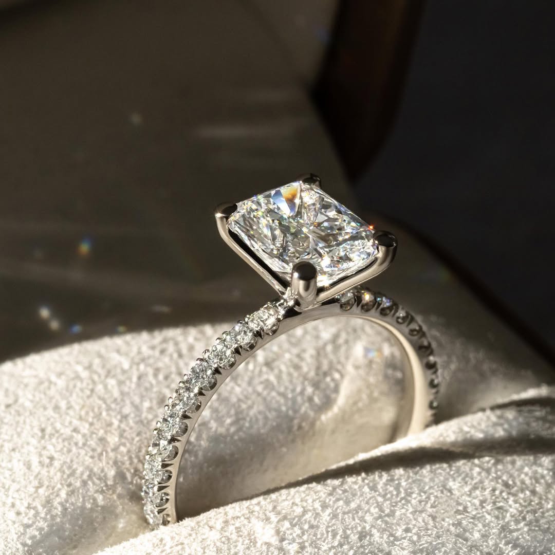 1.80 - 3.80 CT Cushion  Lab Grown Diamond Pave Style Engagement Ring