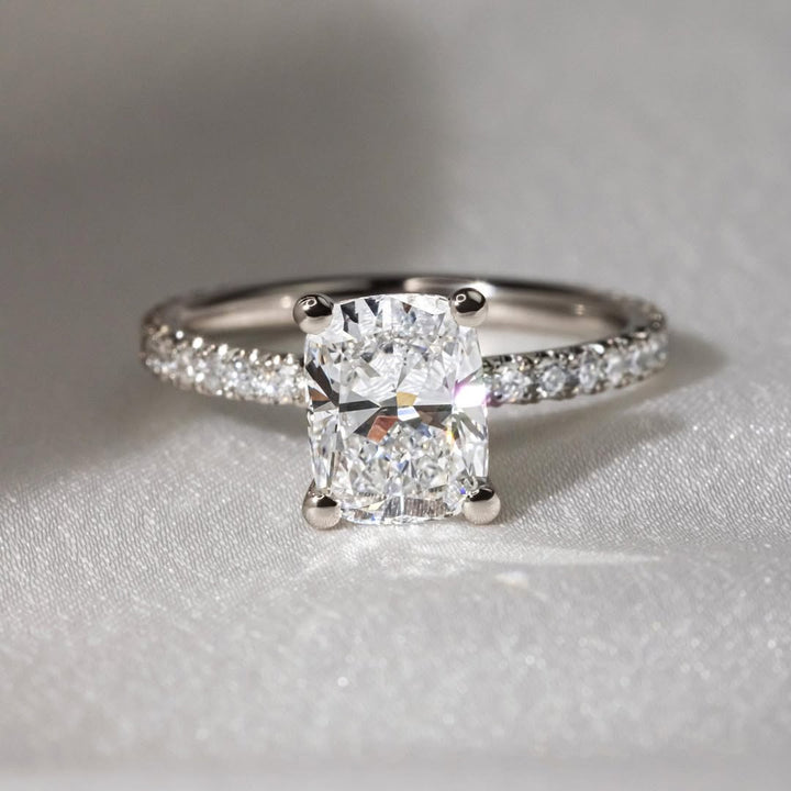 1.80 - 3.80 CT Cushion  Lab Grown Diamond Pave Style Engagement Ring