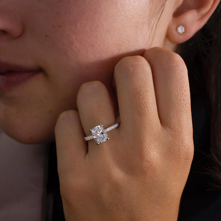 1.80 - 3.80 CT Cushion  Lab Grown Diamond Pave Style Engagement Ring