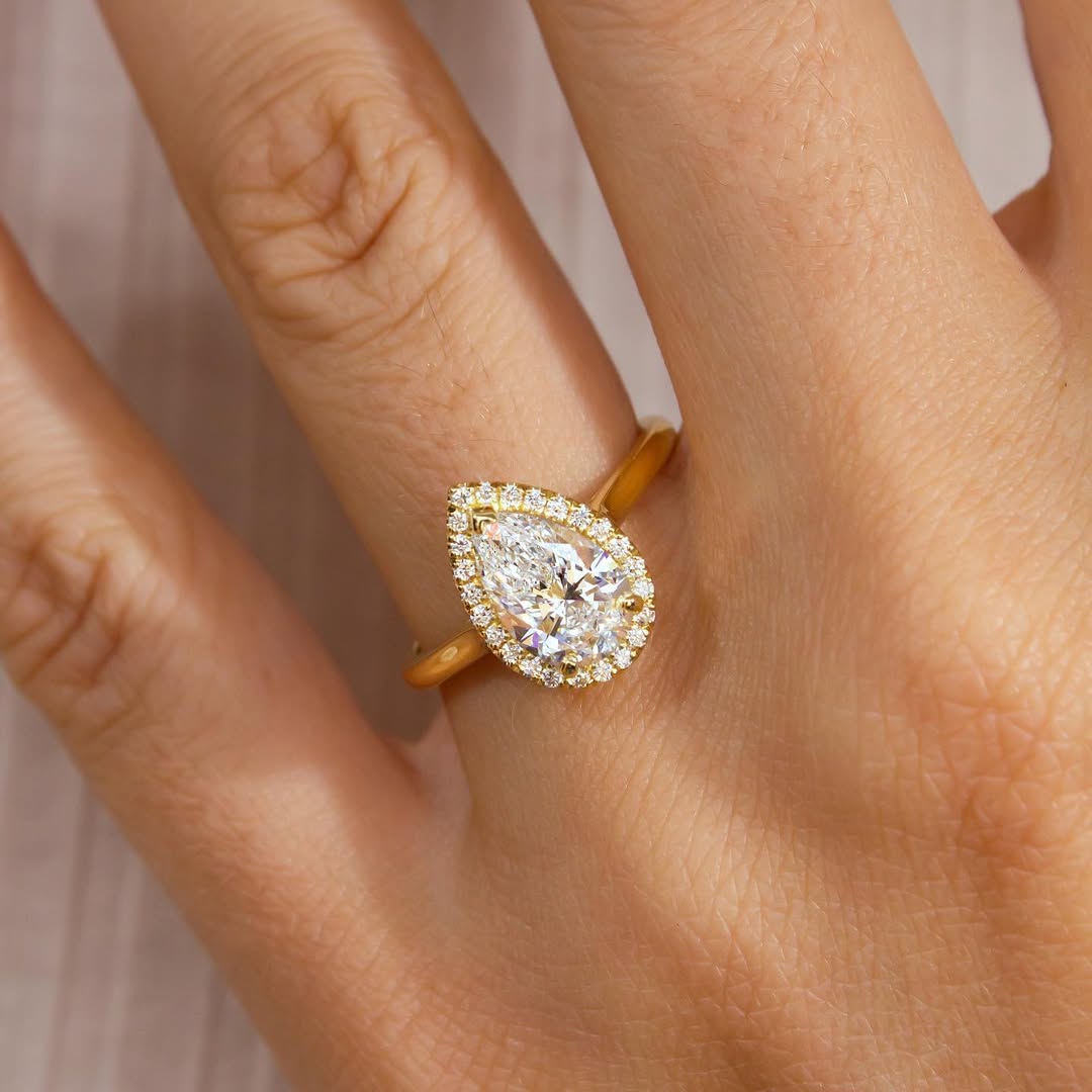 1.5 - 3.5 CT Pear  Lab Grown Diamond Halo Style Engagement Ring