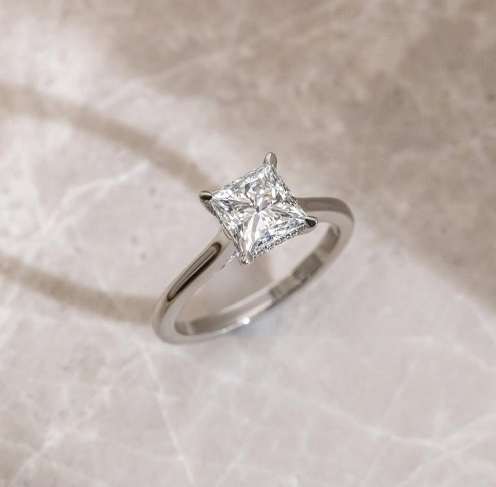 1.50 - 3.50 CT Princess Lab Grown Diamond Hidden Halo Style Engagement Ring