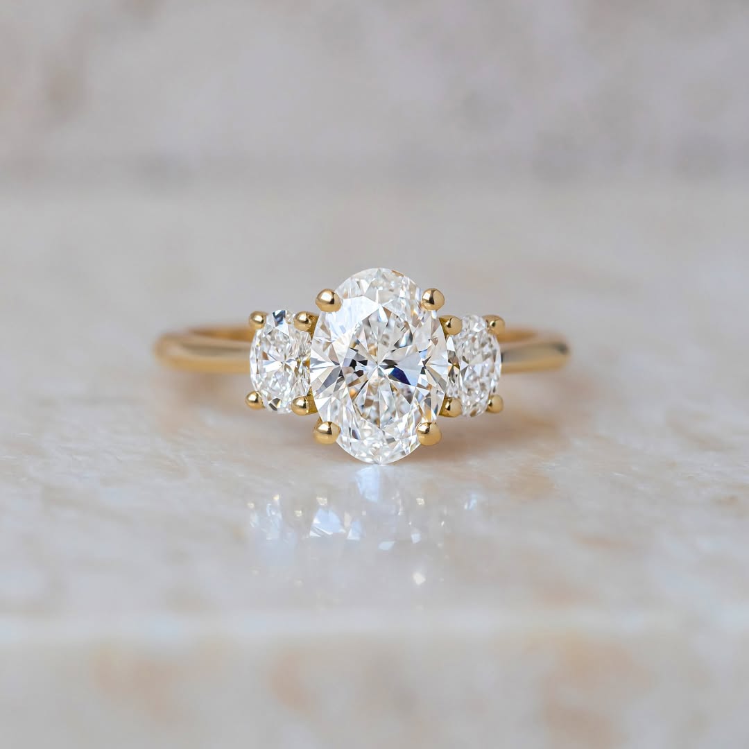 1.60-3.50 CT Oval  Lab Grown Diamond Three Stone Style Engagement Ring