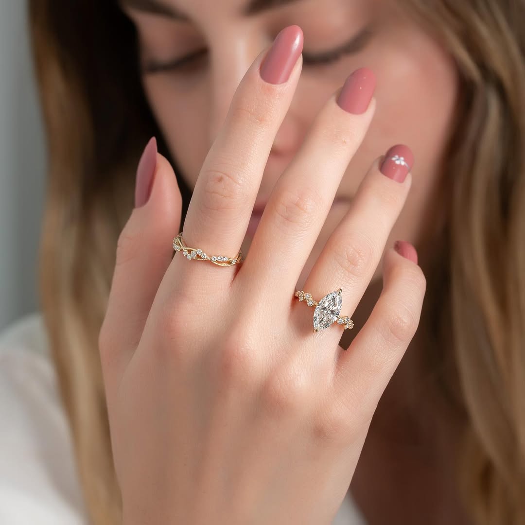 1.0-3.0 CT Marquise  Lab Grown Diamond Pave Setting Engagement Ring
