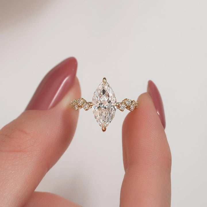1.0-3.0 CT Marquise  Lab Grown Diamond Pave Setting Engagement Ring