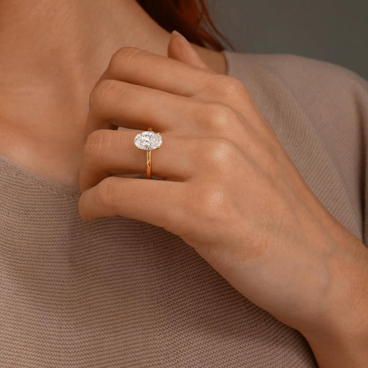 2.0 - 4.0  CT Oval  Lab Grown Diamond Hidden Halo Style Engagement Ring
