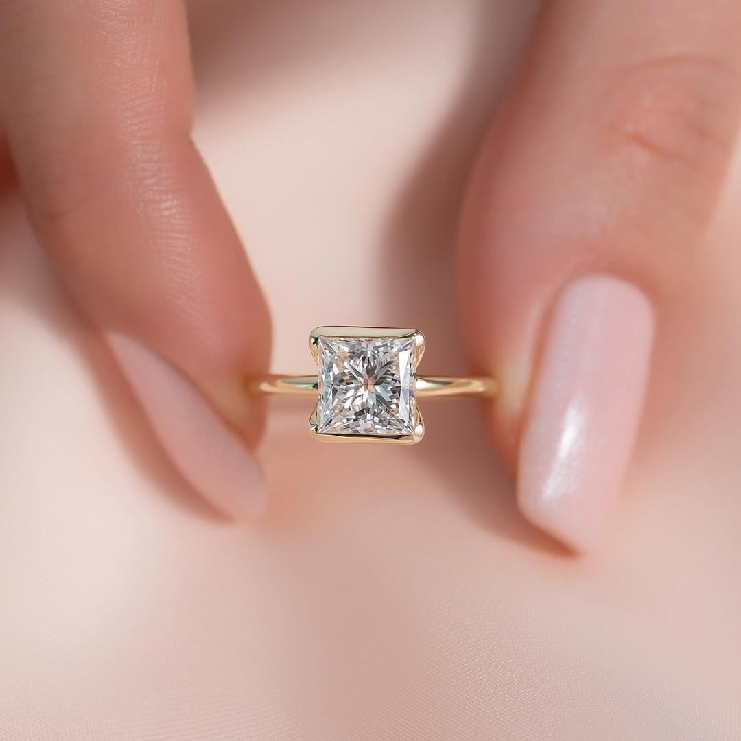 1.0-3.0 CT Princess  Lab Grown Diamond Solitaire Setting Engagement Ring