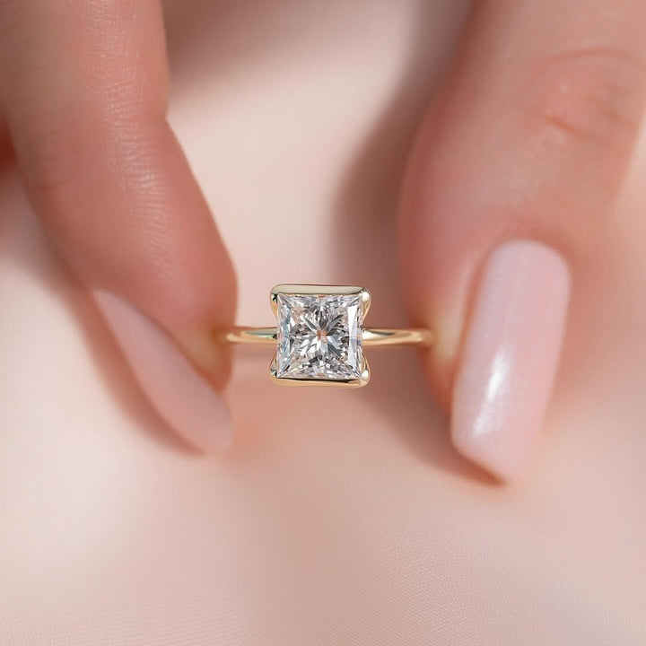 1.0-3.0 CT Princess  Lab Grown Diamond Solitaire Setting Engagement Ring