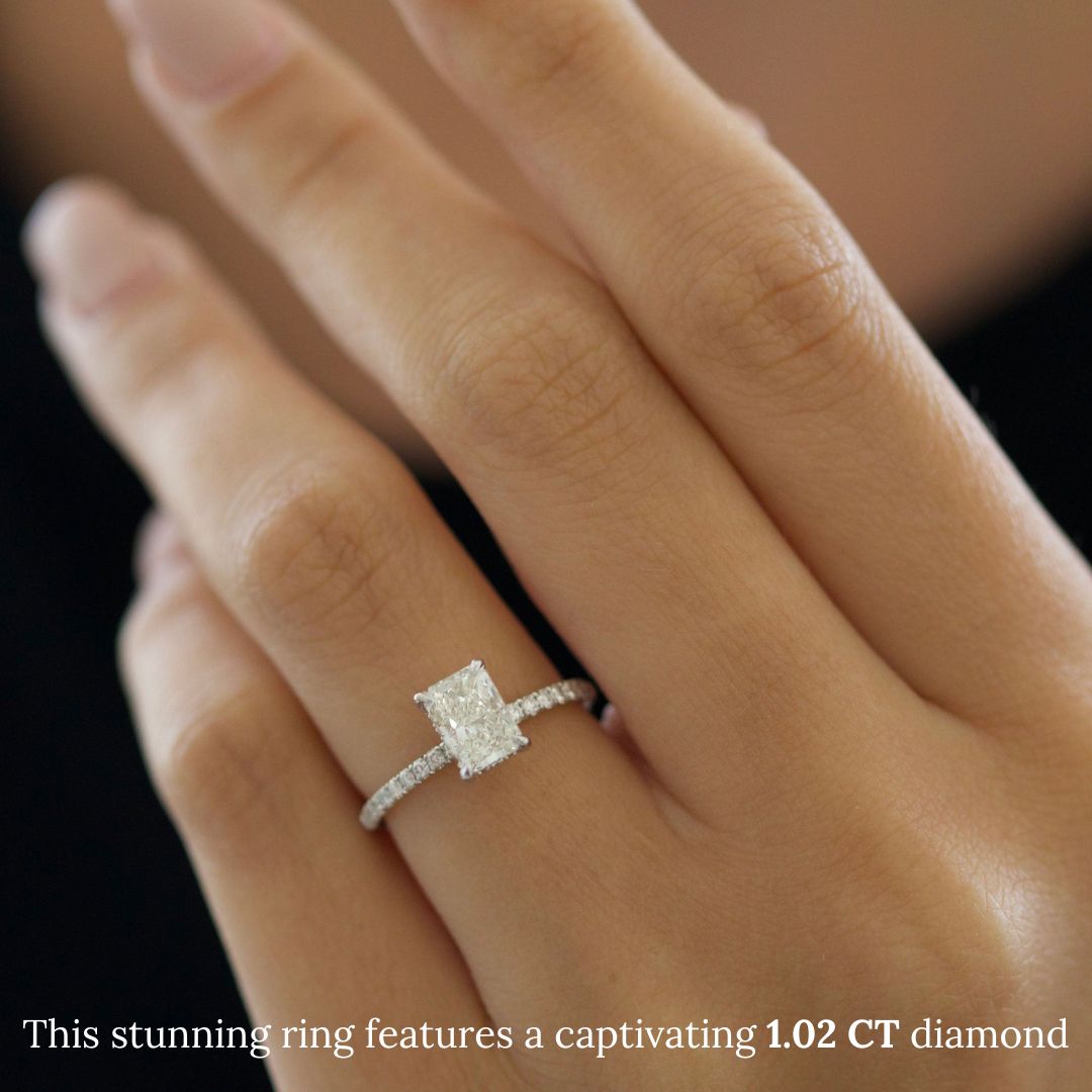 1.02 CT- 3.0 CT Radiant Diamond Pave Engagement Ring
