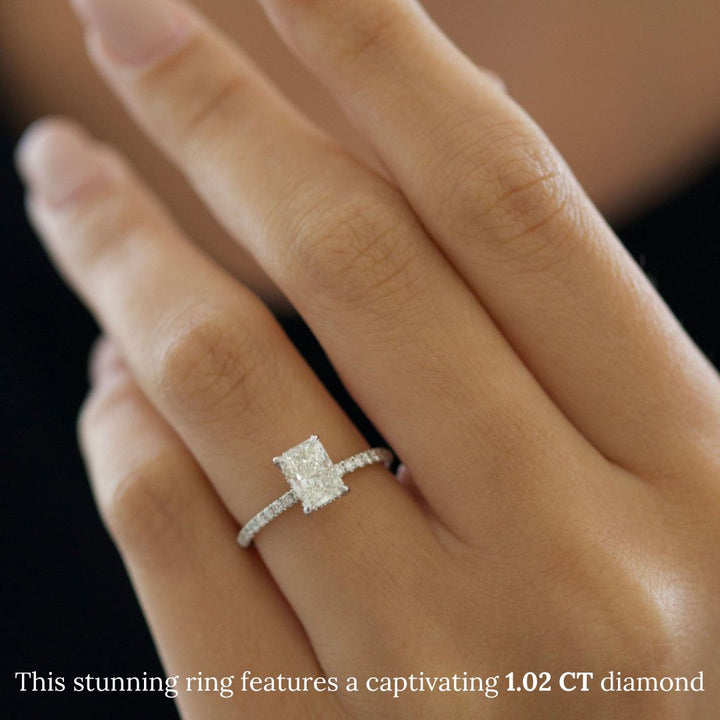 1.02 CT- 3.0 CT Radiant Diamond Pave Engagement Ring